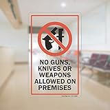 SmartSign "No Guns Knives Or Weapons Allowed On Premises" Decal, 5" x 8" Front Adhesive Decal for Inside The Glass Application, Polyester, Red and Black with Clear Background