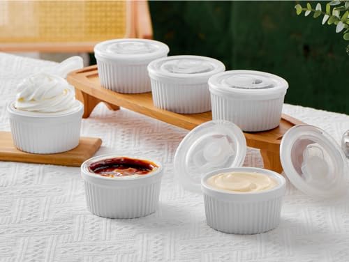 ONEMORE Ramekins in ceramica – 226,8 g, set di 6 pezzi – Forno e forno sicuro Ramekins con coperchio - immagine 4
