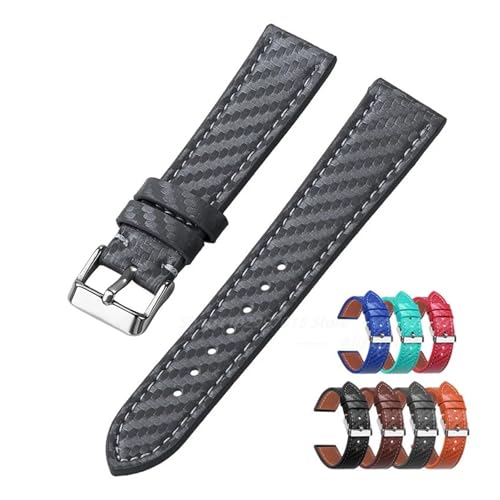 Bracelet de montre en cuir 20 mm bleu grain carbone boucle noire