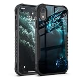 FJyuanqi Compatible with iPhone XR Case for Men Boys, Heavy Duty Shockproof Hard PC Cover Soft Silicone Bumper Impact Resistant Protective Case for iPhone XR (2018 Release) - Cool Blue Dragon