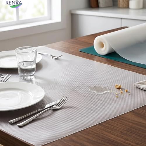 Image of Renva EVA Food Grade Kitchen Drawer mat Anti-Slip Shelf,Washable Liner Sheet for Fridge, Cabinet, Cupboard, Drawers, Wardrobe Place Mats (Transperant, 45 * 500 CM)