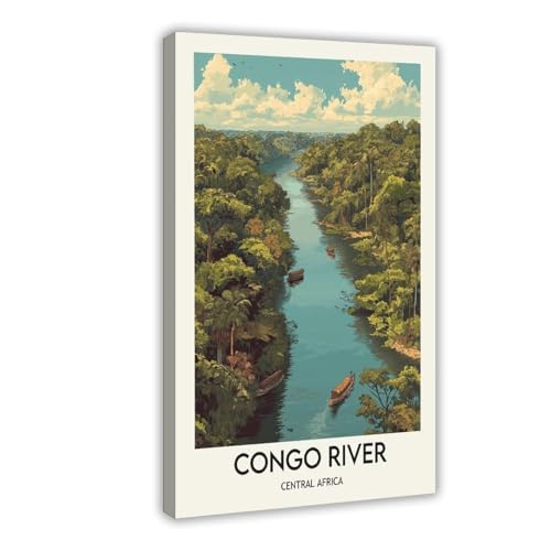HDSDA Póster retro del río Congo, lienzo para decoración de dormitorio, oficina, habitación, regalo, 30 x 45 cm