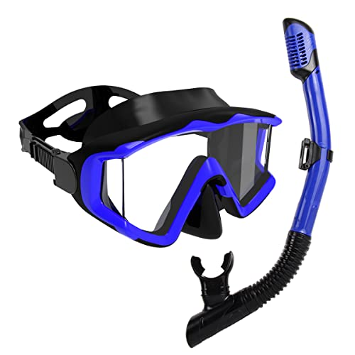 Piyazi Snorkeling Gear For Adults, 3 Window Panoramic Snorkel Mask And Dry Top Snorkel Set, Anti-Fog Tempered Glass Scuba Diving Package With Travel Bag Ear Plug For Snorkeling Scuba Diving Swimming #TOP21