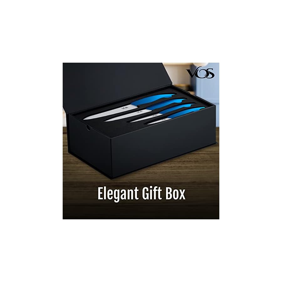 Vos Ceramic Knife Set With Block, Ceramic Knives Set For Kitchen, Ceramic Kitchen Knives With Holder, Ceramic Paring Knife 3", 4", 5", 6" Inch Blue