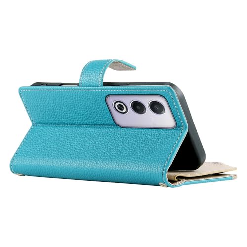 Étui portefeuille iPhone 15 Pro Max en cuir bleu lac avec clapet aimanté sécurisé