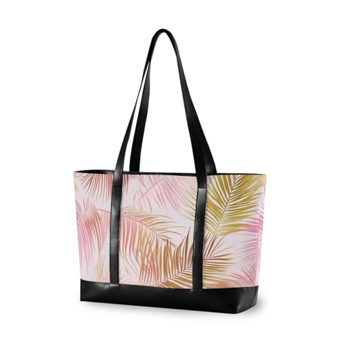 Tropical Palm Tree Pink and Gold Leaves simple laptop bag for women 14 with zipper laptop tote bag for work for teacher with diaper cartera para laptop de mujer