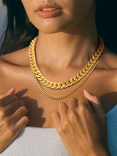 PROSTEEL Chunky Cuban Link Curb Chain Necklace for Women Men, 18K Gold/Silver Tone Choker Thick Trendy Statement Hip Hop Miami Cuban Chain Jewelry Gifts Unisex Size,5/12/14mm Widths,18"/20"3