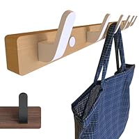 SunVFaFa White Coat Hooks Wall Mounted-55cm-Wooden Coat Hooks for Wall Hangers for Clothes, Rustic Coat Rack with 6 Metal Hooks for Hanging in Bedroom Office Entryway Hallway-Beech Wood, Aluminium