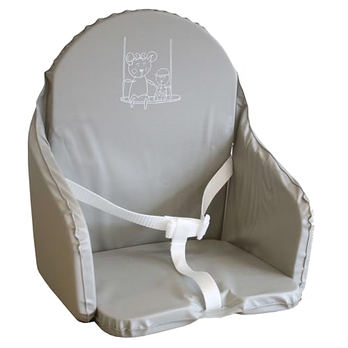 Looping Coussin de Chaise Haute Bébé | PVC Imperméable, Avec Sangles, Fabriqué France | Gris Clair