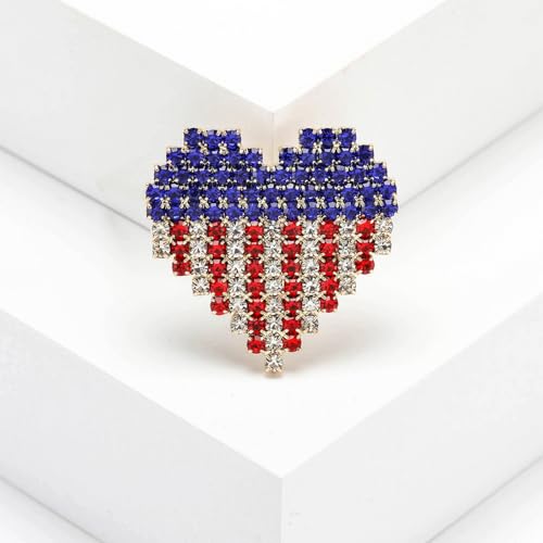 Image of Rhinestone Bowknot USA Flag Brooch Pin for Women Fashion Crystal 4th of July American Patriotic Medal Blue Red Brooches Independence Memorial Day Jewelry