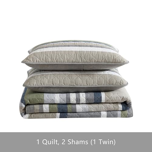 Image of Eddie Bauer - Full /Queen Quilt Set, Cotton Reversible Bedding Set with Matching Shams, Lightweight Home Decor for All Seasons (Salmon Ladder Beige, Full /Queen)