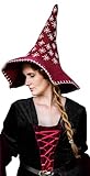Leonardo Carbone Sombrero de bruja Star – Disfraz de bruja, ropa medieval, disfraz de Halloween para mujer, sombrero de bruja, sombrero de mago, ropa LARP, carnaval, cosplay, 100% lana roja