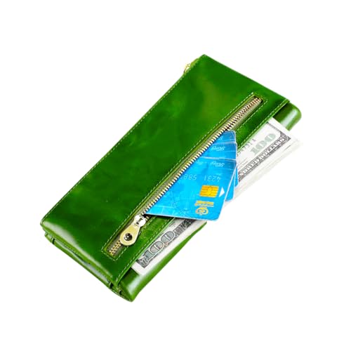 Image of Women's RFID Blocking Wallet, Green | Soft Leather, Clutch Money Purse, Slim Card Holder Organizer, Zip Pocket, 3020