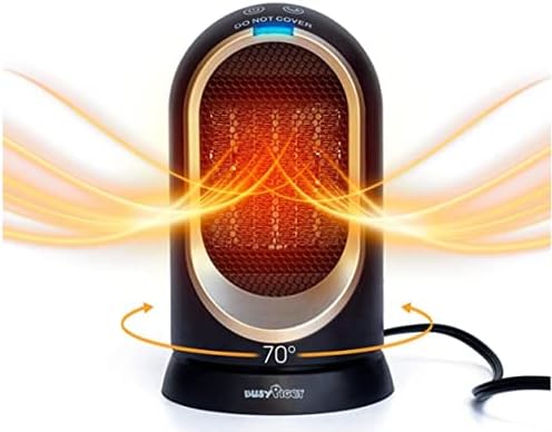 BUSYPIGGY Portable Electric Space Heater, ETL Certified Ceramic Personal Foot Heater, Oscillating Heater with Tip-Over and Overheat Auto Shut Off, Safe for Office Room Desk Indoor Use (Gold)