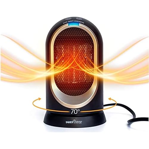BUSYPIGGY Portable Electric Space Heater, ETL Certified Ceramic Personal Foot Heater, Oscillating Heater with Tip-Over and Overheat Auto Shut Off, Safe for Office Room Desk Indoor Use (Gold)