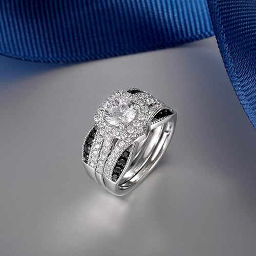 Jeulia 1.9CT Interchangeable Engagement Ring Set - Sterling Silver Black & White Bow Knot Design Wedding Bridal Ring with Gift Box4