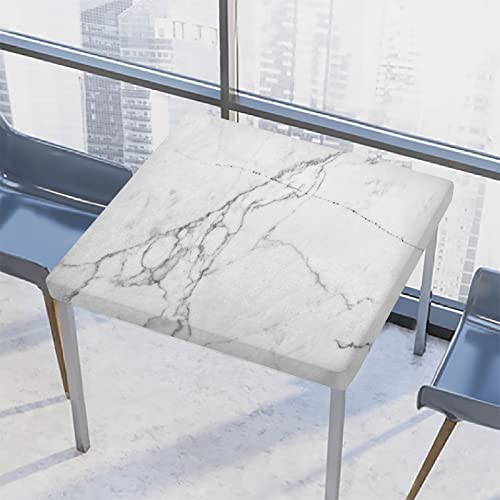 AUUXVA Marble Square Tablecloth with Elastic Edge,Chic Marble Fitted Table Cloth Waterproof Wipeable Square Table Cover for Dining Kitchen Party Indoor Outdoor Patio Table 34x34 Inch