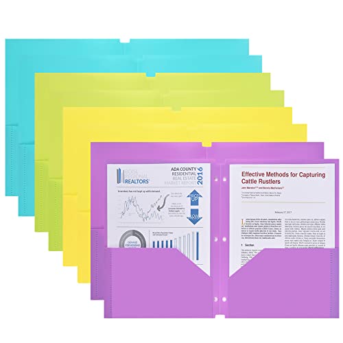 Plastic Folders with Pockets -8 Pack，Plastic 2 Pocket Folders with 3 Hole and Business Card Slot, 4 Assorted Colors for Work & School, Fits Letter Letter Size Paper