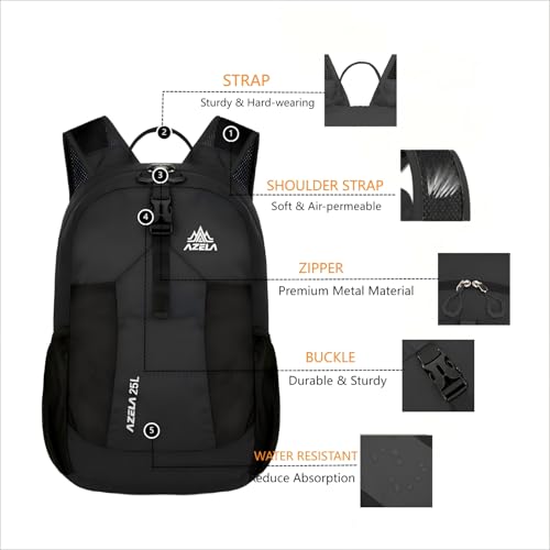 Mochila ligera plegable 25L para trekking negro miniatura 3