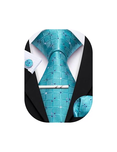 Image of YOHOWA Men Plaid /Striped Ties Set Silk Business Wedding Formal Fashion Necktie and Pocket Square Cufflinks Set