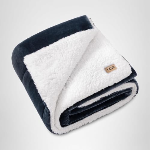 UGG Nita Throw Blanket, Reversible Plush Fleece, 50" x 70", Navy Blue