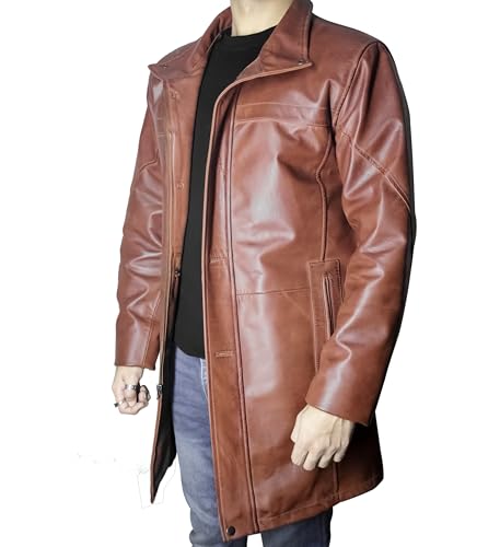 Image of Leather Car Coat For Men 3 /4 Length Mens Leather Jackets - Real Lambskin Long Coat For Men