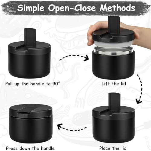 12oz Insulated Vacuum Food Jar with Buckle Lid Wide Mouth Soup Thermo for Hot Food Kids Leakproof Stainless Steel Lunch Container- Black- 1Pack