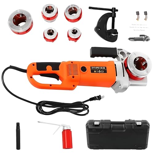FgdVrelnor Roscadora De Tubos Eléctrica 2300W, Roscadora Portátil De Mano con 6 Terrajas (1/2–2 Pulgadas), Motor De Cobre,Apto para Tuberías De Polipropileno y De Aluminio