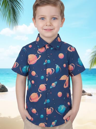 Image of Boys Hawaiian Button Down Shirt, Pure Combed Cotton Short Sleeve Size 3-15Y