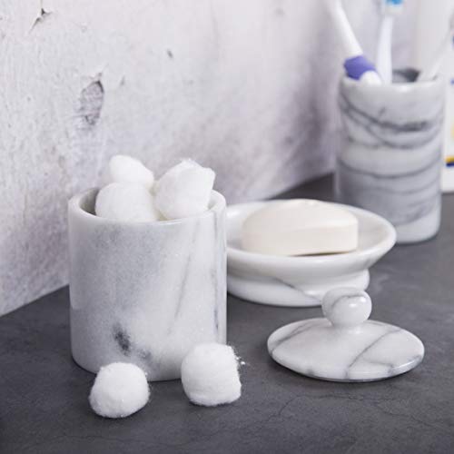 Creative Home Natural Marble Spa Collection Cotton Ball Swab Holder, Bathroom Countertop Storage Jar Container Organizer, Off-White (Color May Vary) - Thumbnail 6