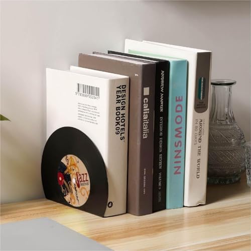 Seventwofive Modern Book Ends For Shelves, Retro Vinyl Record Design Bookends Decorative Bookends For Vintage Lovers,Fancy Modern Decorative Book Accessories To Hold Books Firmly On Bookshelf thumb #5