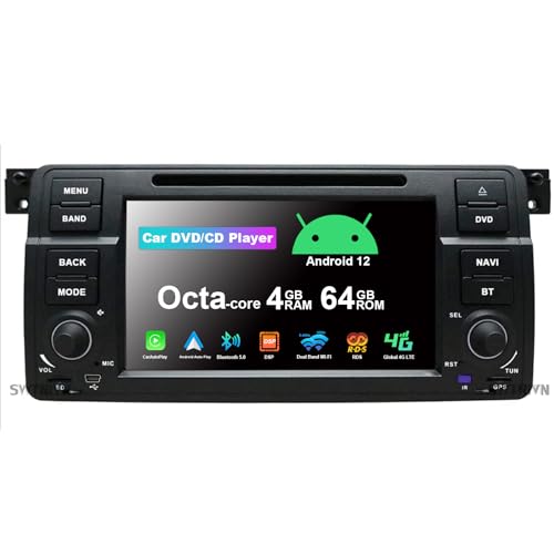 SWTNVIN CarPlay & Android Auto Car Stereo Radio Android 13 DVD Player for BMW 3 Series E46 Rover MG ZT 1999-2005 Built-in 4G LTE Dual WiFi DSP BT5.0 GPS SWC 7 inch IPS Octa-core 4+64G