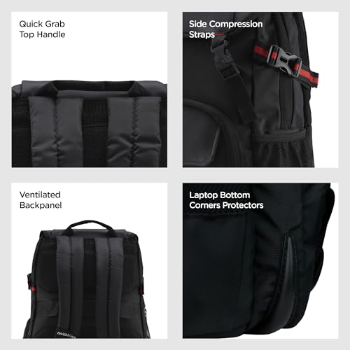 Image of HARISSONS RHINO Laptop Backpack | 30L | Fits 15.6 inch Laptop | 420D PU-Coated Polyester & Vegan Leather | Office, Commute & Travel | Laptop Protection, Trolley Sleeve, Organizer