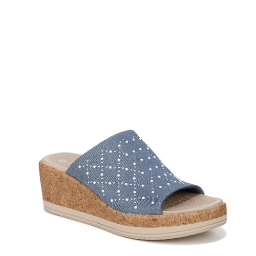 BZees Womens Royal Machine Washable Comfort Wedge Sandal Blue Shimmer