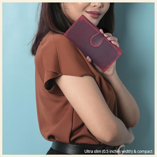 Image of Real Leather Women Wallet Leather with RFID Blocking -Trifold Card Holder Designer Ladies Clutch with ID Window Wallets