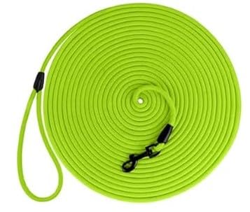 BronzeDog Rope Pro Training Dog Collar Braided No Pull Quick Release Round Lead Collars for Dogs Small Medium Large Puppy (30 FT Leash, Neon Green)