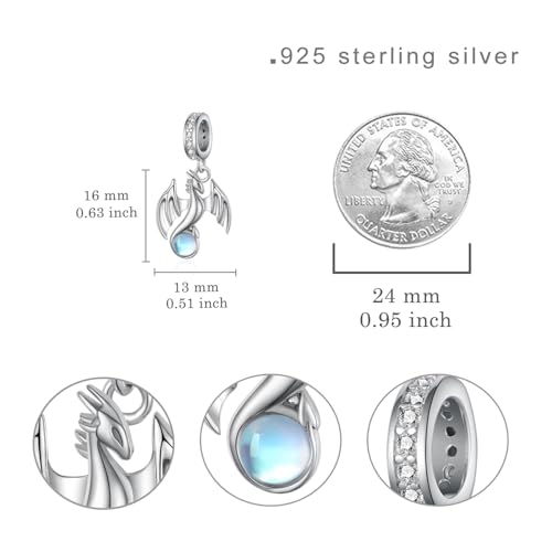 Abalorios de dragón de plata 925 con piedra lunar para pulseras exclusivas de mujer 4