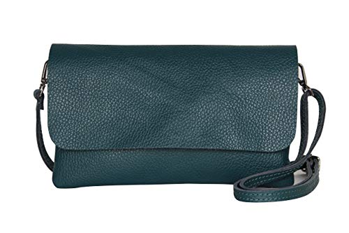 AMBRA Moda GLX11 - Crossbodytas, Clutch, telefoontas van echt leer met afneembaar en verstelbare schouderriem, passend voor mobiele telefoons en tablets tot 7 inch (Petrol)