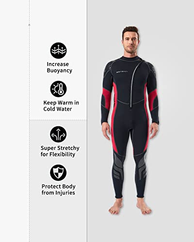 Seaskin Wetsuit Men Women 3Mm Neoprene Full Body Diving Suits Front Zip Wetsuit For Diving Snorkeling Surfing Swimming (Mens Black+Red, Medium) #TOP2