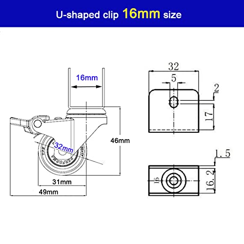 Roulette pivotante silencieuse avec frein en U 16mm pour lit bébé