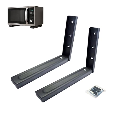 M.PASCUAL   Soportes Microondas Pared Negro Extensibles 300–370 mm – Acero – Soporte Universal Horno Microondas con Tornillos y Tacos   2 unidades