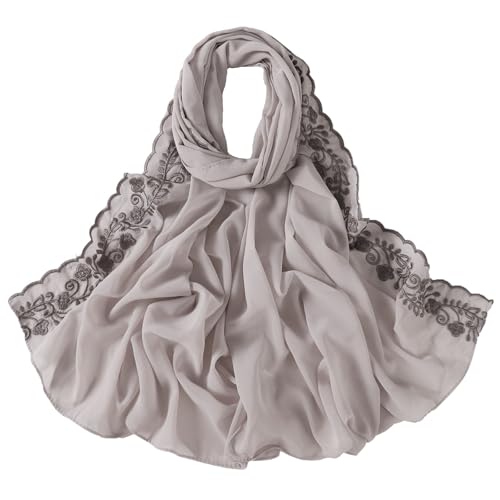 Embroidery Chiffon Hijab Scarf Head Wrap Lightweight Scarves for Women Pashmina Shawls and Wraps for Evening Dresses