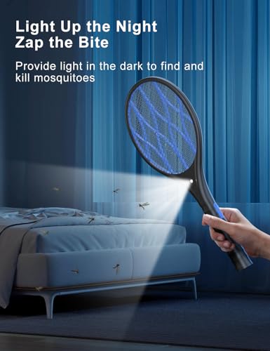 Aroeve Racchetta Zanzare Elettrica, 4000V Antizanzare Elettrico, Ricarica Usb, Luce Led, Torcia Staccabile, Protezione A 3 Strati, Doppio Interruttore, Casa, Giardino, Nero - 3