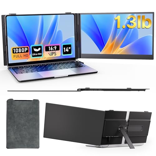 Image of Laptop Screen Extender Monitor - Ultra-Thin Dual 14 inch IPS FHD 1080P Extended Monitors for 13 inch-17 inch Laptops Type-C /HDMI /USB-A Compatible with Windows Mac Travel Work