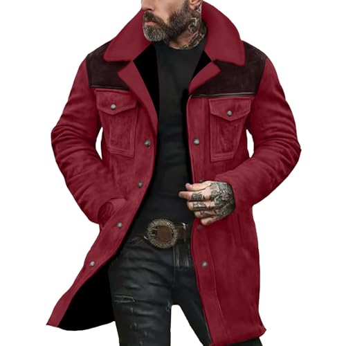 camo jacket retro jacket Men'S Vintage Trench Faux Leather Retro Mid Length Coats Oversized Zip Up Fall Winter Fashion Tactical Jackets