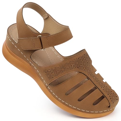 SHIBEVER Closed Toe Sandals for Women: Dressy Summer Wedge Size 7 Sandal Comfortable Casual Fisherman Comfy Hollow Out Sandals