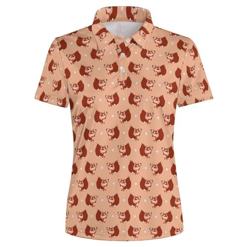 Women's Squirrel Golf Shirts Dry Fit Short Sleeve Polo Shirt Casual Tennis Shirts Moisture Wicking S