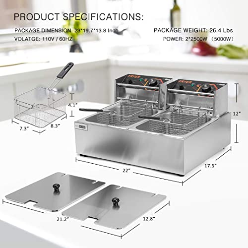 Vivohome 20.7 Qt Commercial Electric Deep Fryer With 2 X 6.35 Qt Removable Baskets, 30 Qt. Aluminum Turkey Deep Fryer Pot With Injector Thermometer Kit #TOP3