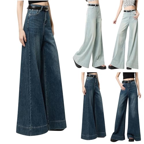 HGps8w Women's Super High Waisted Wide Leg Jeans Vintage Distressed Loose Streetwear Denim Pants with Pockets2