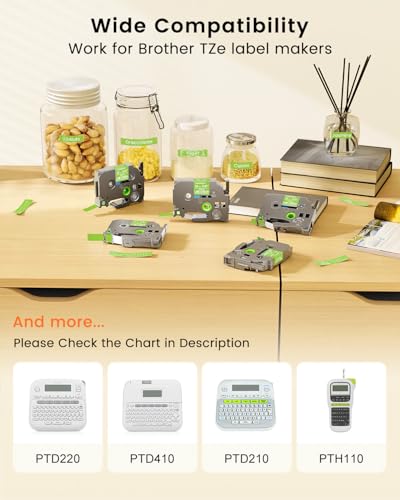 Image of TZe-MQG35 Label Maker Tape Replacement for Brother P-Touch Label Tape | White on Lime Green TZe TZ 12mm 0.47 inch Laminated Matte for Ptouch PT-D210 D220 D200, 12 mm(1 /2 Inch) x 8m(26.2ft), 3 Pack